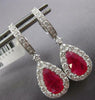 LARGE 5.46CT DIAMOND AAA RUBY 14KT WHITE GOLD PEAR SHAPE HUGGIE HANGING EARRINGS