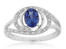 0.93CT DIAMOND & AAA TANZANITE 14KT WHITE GOLD OVAL & ROUND FRIENDSHIP LOVE RING