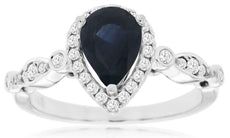 1.65CT DIAMOND & AAA SAPPHIRE 14KT WHITE GOLD PEAR SHAPE & ROUND ENGAGEMENT RING