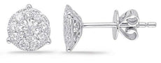 ESTATE .74CT DIAMOND 14KT WHITE GOLD CLASSIC CLUSTER FLOWER HALO STUD EARRINGS