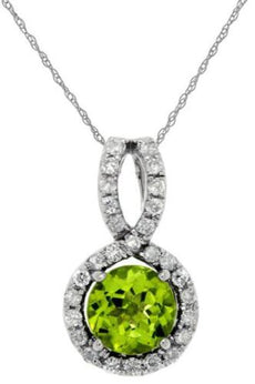 1.15CT DIAMOND & AAA PERIDOT 14K WHITE GOLD ROUND HALO INFINITY FLOATING PENDANT
