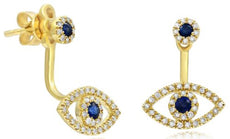 .40CT DIAMOND & AAA SAPPHIRE 14K YELLOW GOLD LUCKY EVIL EYE FUN HANGING EARRINGS