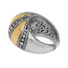 ESTATE LARGE 18KT YELLOW GOLD & 925 SILVER HANDCRAFTED MULTI ROW DOME SHAPE RING