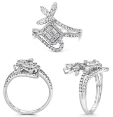 .74CT DIAMOND 14KT WHITE GOLD 3D BAGUETTE PRINCESS & ROUND SQUARE FLOWER PENDANT