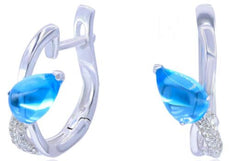 2.47CT DIAMOND & AAA BLUE TOPAZ 14KT WHITE GOLD PEAR SHAPE & ROUND LEAF EARRINGS