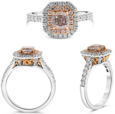 1.69CT WHITE & PINK DIAMOND 18KT WHITE & ROSE GOLD CUSHION & ROUND OCTAGON RING