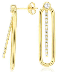.43CT DIAMOND 14K YELLOW GOLD 3D ROUND SOLITAIRE PAPERCLIP FLEXIBLE BAR EARRINGS