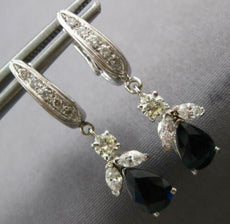 ESTATE 2.76CT DIAMOND & AAA SAPPHIRE 14KT WHITE GOLD TEAR DROP HANGING EARRINGS