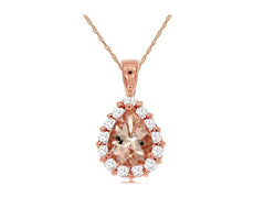 1.25CT DIAMOND & AAA MORGANITE 14K ROSE GOLD PEAR SHAPE & ROUND FLOATING PENDANT