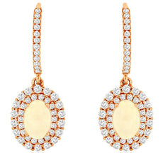 1.85CT DIAMOND & AAA OPAL 14KT ROSE GOLD 3D OVAL & ROUND FLOWER HANGING EARRINGS