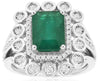 LARGE 2.49CT DIAMOND & AAA EMERALD 14K WHITE GOLD 3D SQUARE FLORAL COCKTAIL RING