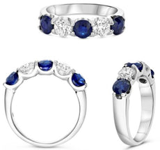 2.88CT DIAMOND & AAA SAPPHIRE 14KT WHITE GOLD 3D ROUND 5 STONE ANNIVERSARY RING