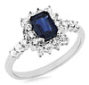 1.60CT DIAMOND & AAA SAPPHIRE 14K WHITE GOLD EMERALD CUT & ROUND ENGAGEMENT RING