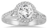 ESTATE 1.5CT DIAMOND 14KT WHITE GOLD 3D CLASSIC ROUND BEZEL HALO ENGAGEMENT RING