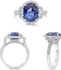 5.92CT DIAMOND & AAA SAPPHIRE PLATINUM 3D OVAL & TRAPEZOID HALO ENGAGEMENT RING