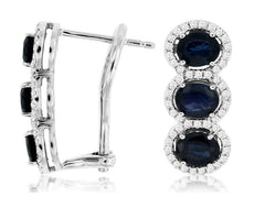 2.98CT DIAMOND & AAA SAPPHIRE 14KT WHITE GOLD 3D OVAL CLIP ON HANGING EARRINGS