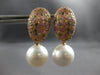 ESTATE LARGE 2.50CT AAA MULTI COLOR SAPPHIRE & SOUTH SEA PEARL 18KT ROSE GOLD EARRINGS