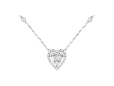 .32CT DIAMOND 14K WHITE GOLD ROUND & BAGUETTE CLUSTER DOUBLE HEART LOVE NECKLACE