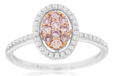 .39CT WHITE & PINK DIAMOND 14KT WHITE & ROSE GOLD 3D CLUSTER OVAL HALO LOVE RING