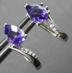 1.34CT DIAMOND & AAA AMETHYST 18K WHITE GOLD PEAR SHAPE & ROUND HANGING EARRINGS