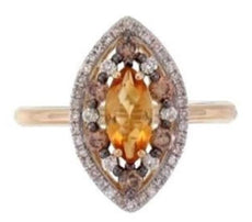 .89CT WHITE & MOCHA DIAMOND & AAA CITRINE 14KT YELLOW GOLD MARQUISE & ROUND RING