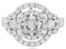 .99CT DIAMOND 14KT WHITE GOLD 3D DOUBLE HALO 4 PRONG SEMI MOUNT ENGAGEMENT RING