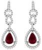 1.30CT DIAMOND & AAA RUBY 14KT WHITE GOLD 3D PEAR SHAPE & ROUND HANGING EARRINGS