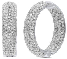 WIDE 5.97CT DIAMOND 14K WHITE GOLD 3D MULTI ROW INSIDE OUT HOOP HANGING EARRINGS