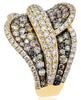 LARGE 2.36CT WHITE & MULTI COLOR DIAMOND 18KT YELLOW GOLD MULTI ROW FLORAL RING
