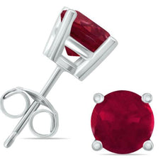 ESTATE AAA RUBY 14KT WHITE GOLD 3D CLASSIC ROUND STUD EARRINGS