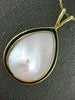 ESTATE LARGE AAA MOTHER OF PEARL & BLACK ONYX 14KT YELLOW GOLD TEAR DROP PENDANT