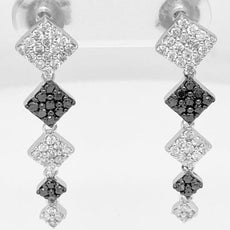 .90CT WHITE & BLACK DIAMOND 14KT WHITE GOLD GEOMETRICAL JOURNEY HANGING EARRINGS
