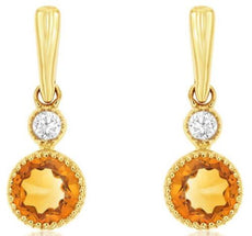 .28CT DIAMOND & AAA CITRINE 14KT YELLOW GOLD 3D ROUND FILIGREE FLORAL EARRINGS