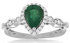 1.35CT DIAMOND & AAA EMERALD 14KT WHITE GOLD 3D PEAR SHAPE HALO ENGAGEMENT RING