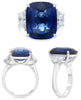 LARGE 13.95CT DIAMOND & AAA SAPPHIRE PLATINUM CUSHION & HALF MOON 3 STONE RING