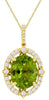 5.23CT DIAMOND & AAA PERIDOT 14KT YELLOW GOLD OVAL & ROUND HALO FLOATING PENDANT