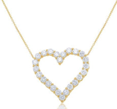 3.55CT DIAMOND 18KT YELLOW GOLD ROUND CLASSIC SHARED PRONG OPEN HEART NECKLACE