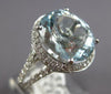 LARGE 6.6CT DIAMOND & AAA AQUAMARINE 18K WHITE GOLD OVAL & ROUND ENGAGEMENT RING