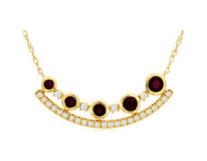 .56CT DIAMOND & AAA RUBY 14KT YELLOW GOLD ROUND GRADUATING JOURNEY BAR NECKLACE