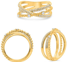 .30CT DIAMOND 14KT YELLOW GOLD MULTI ROW CRISS CROSS INFINITY BY THE YARD RING
