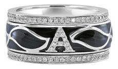 .61CT DIAMOND & BLACK ENAMEL 18KT WHITE GOLD A INITIAL WEDDING ANNIVERSARY RING
