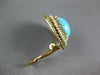ANTIQUE LARGE AAA TURQUOISE & PEARL 14K YELLOW GOLD OVAL FILIGREE EARRINGS 27292