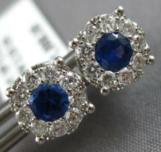 ESTATE .87CT DIAMOND & AAA SAPPHIRE 14KT WHITE GOLD ROUND FLOWER STUD EARRINGS