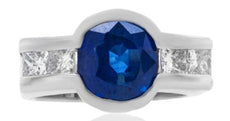3.60CT DIAMOND & AAA SAPPHIRE 18KT WHITE GOLD ROUND & PRINCESS ENGAGEMENT RING
