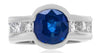 3.60CT DIAMOND & AAA SAPPHIRE 18KT WHITE GOLD ROUND & PRINCESS ENGAGEMENT RING