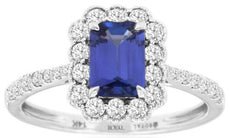1.63CT DIAMOND & AAA TANZANITE 14K WHITE GOLD 3D EMERALD CUT & ROUND FLORAL RING