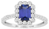 1.63CT DIAMOND & AAA TANZANITE 14K WHITE GOLD 3D EMERALD CUT & ROUND FLORAL RING