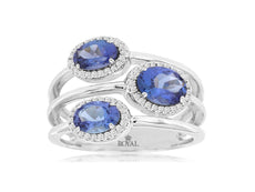 2.04CT DIAMOND & AAA TANZANITE 14K WHITE GOLD OVAL 3 ROW FLOWER ANNIVERSARY RING