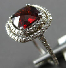 2.84CT DIAMOND & AAA GARNET 14KT WHITE GOLD CUSHION & ROUND DOUBLE HALO FUN RING
