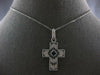 LARGE .4CT DIAMOND & AAA SAPPHIRE 14K WHITE GOLD FILIGREE CROSS FLOATING PENDANT